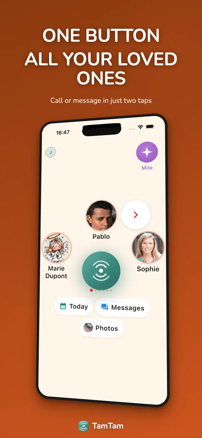 Home screen with a large central button