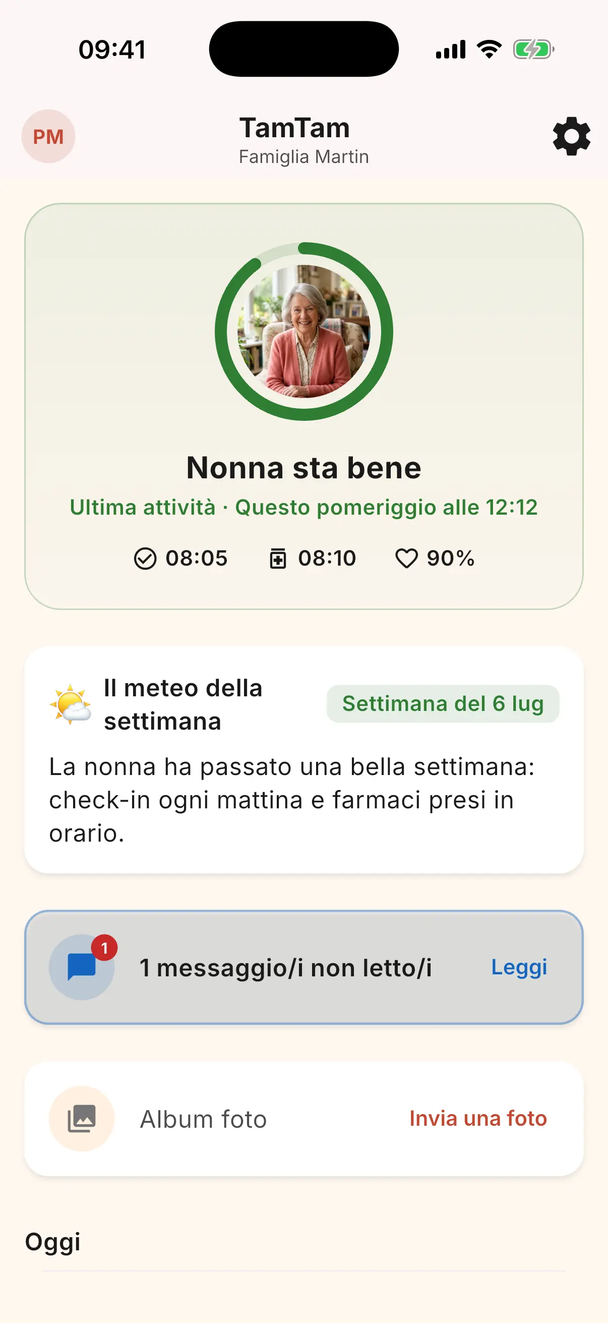 Dashboard famiglia con indicatori di salute