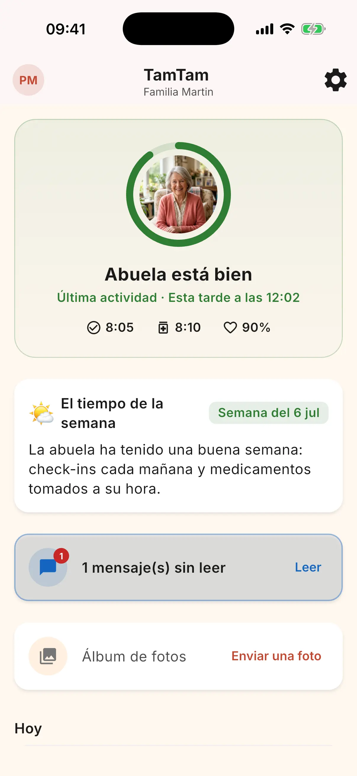 Panel familiar con indicadores de salud