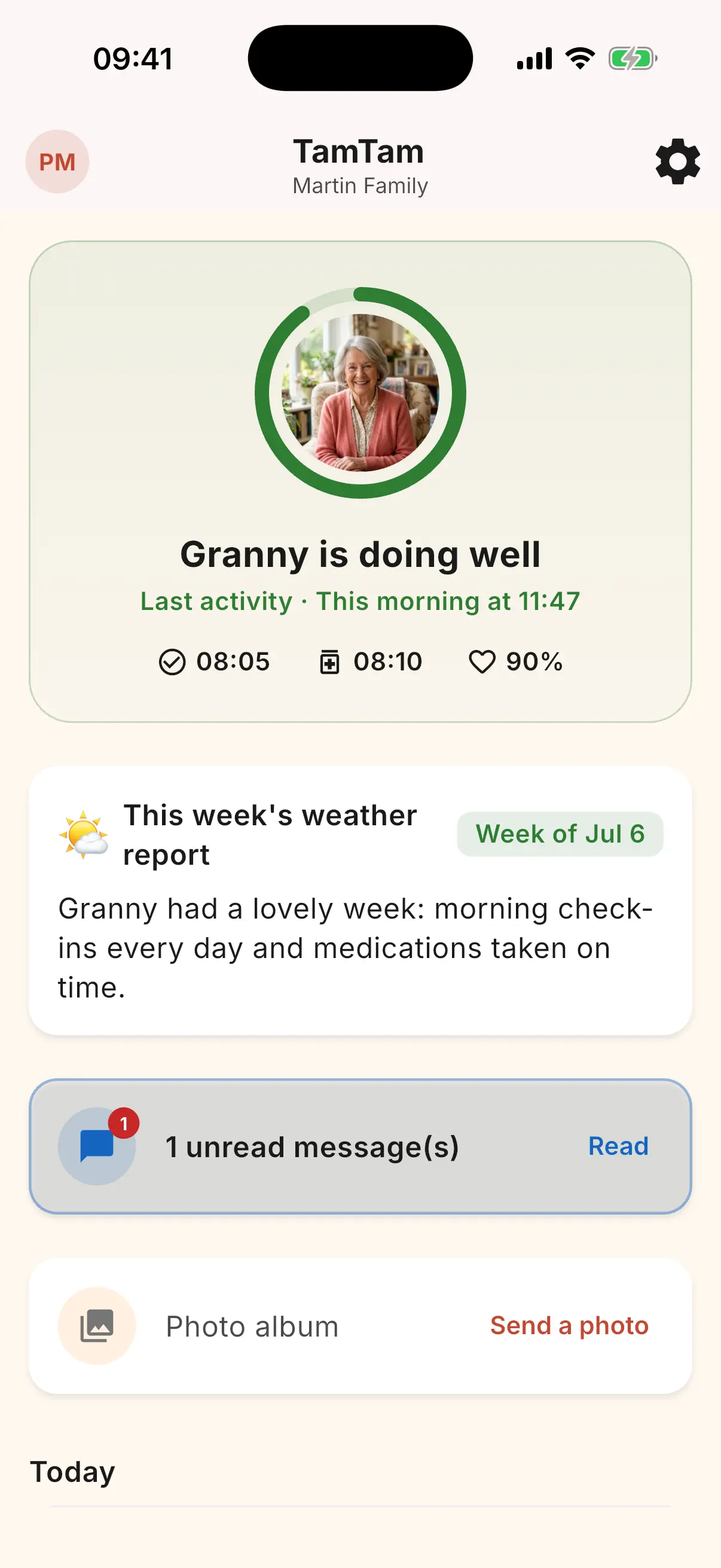 Family dashboard with health indicators