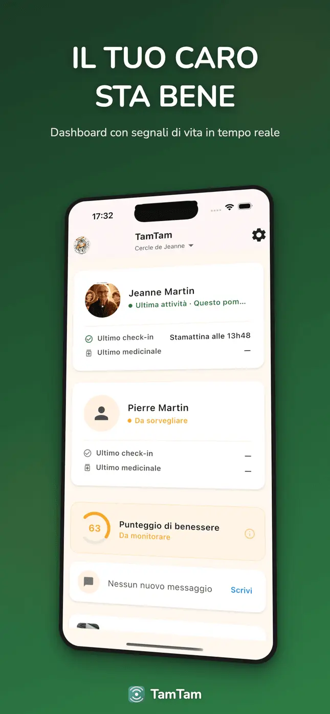 Dashboard famiglia con indicatori di salute