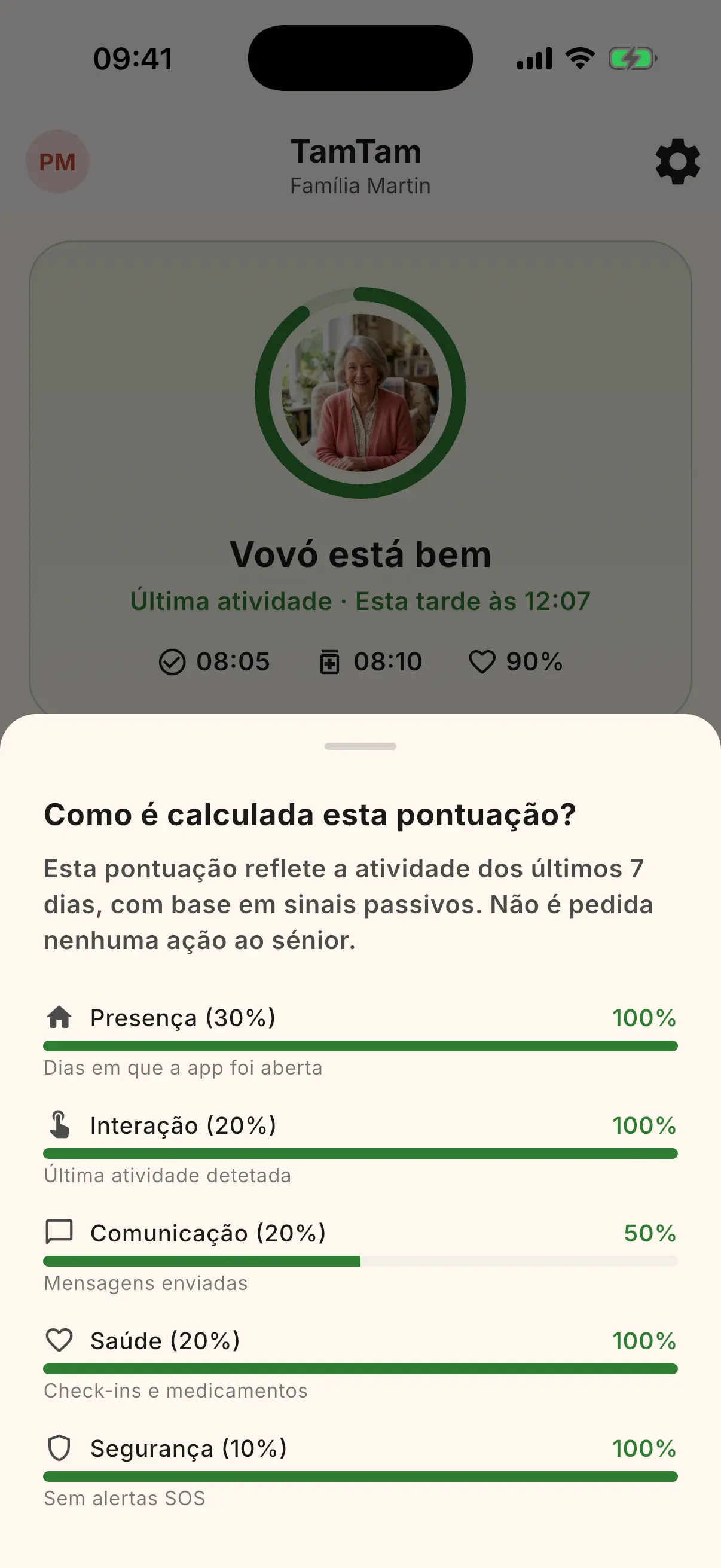 Pontuação de bem-estar com indicador colorido
