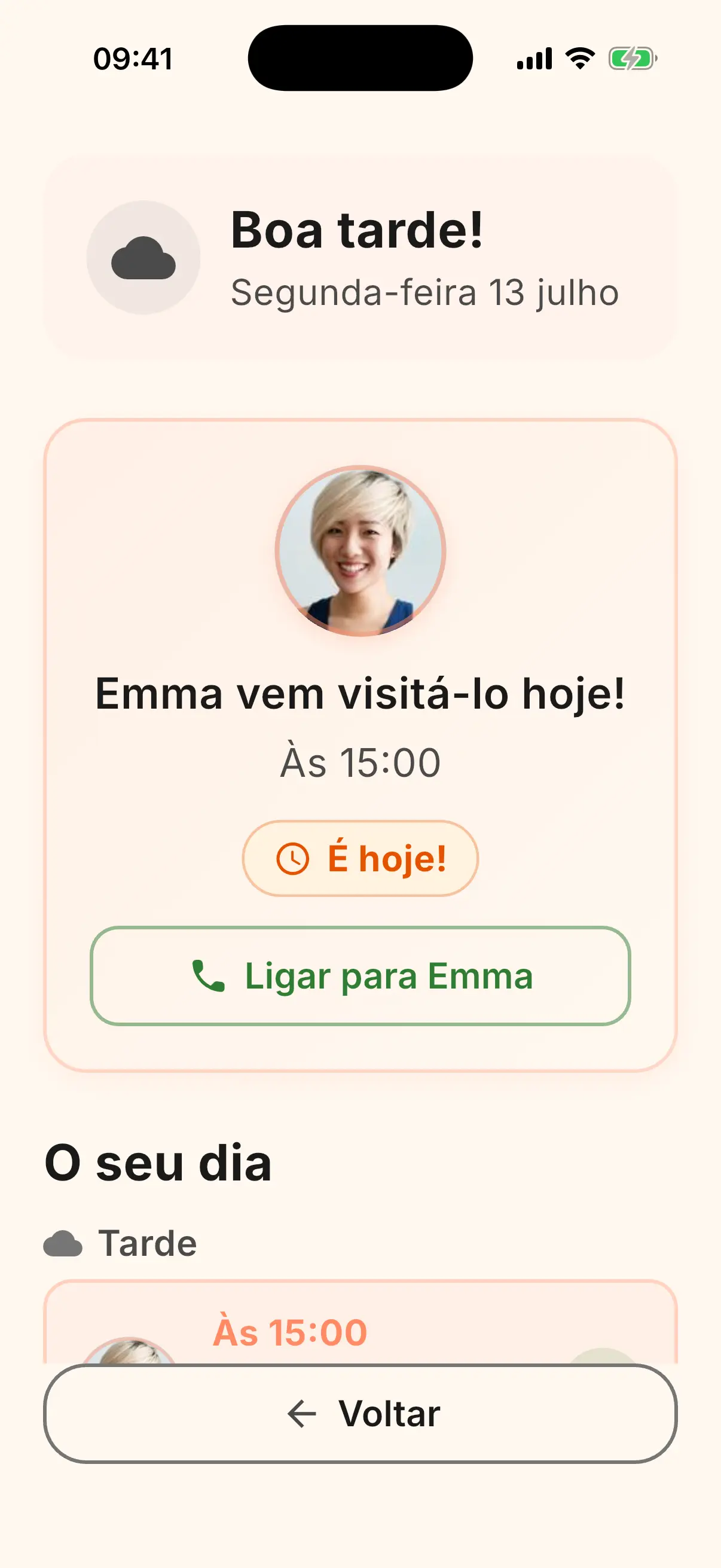 Calendário com próximos eventos