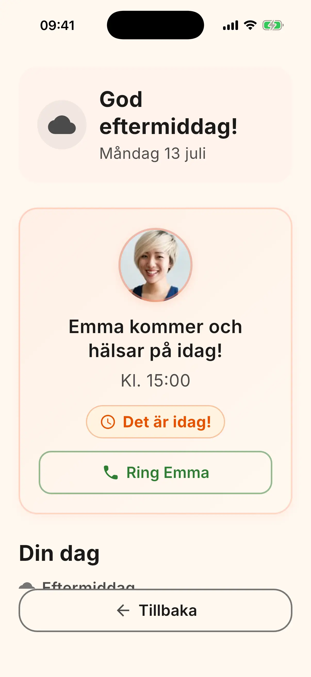 Kalender med kommande händelser