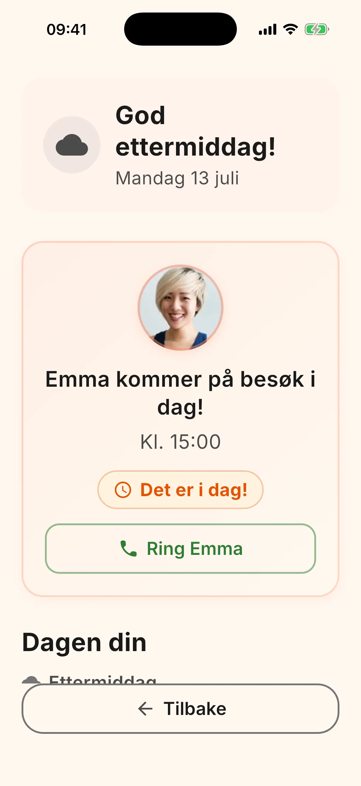 Kalender med kommende hendelser