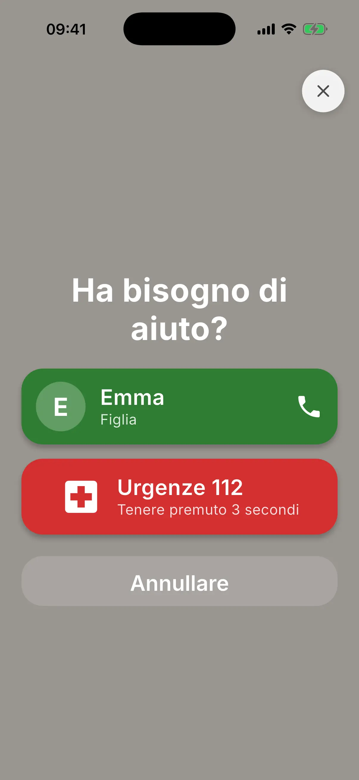 Pulsante SOS in modalità emergenza