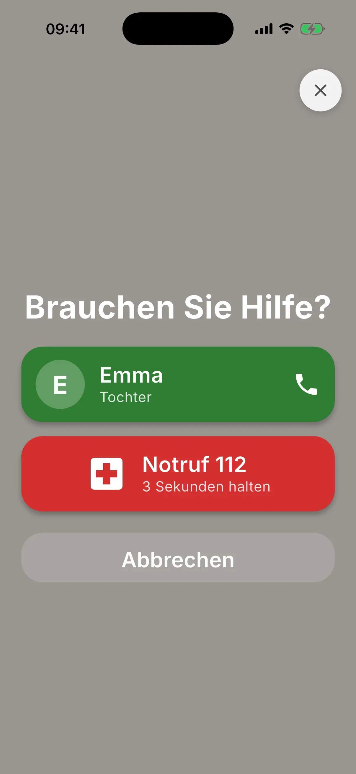 SOS-Taste im Notfallmodus