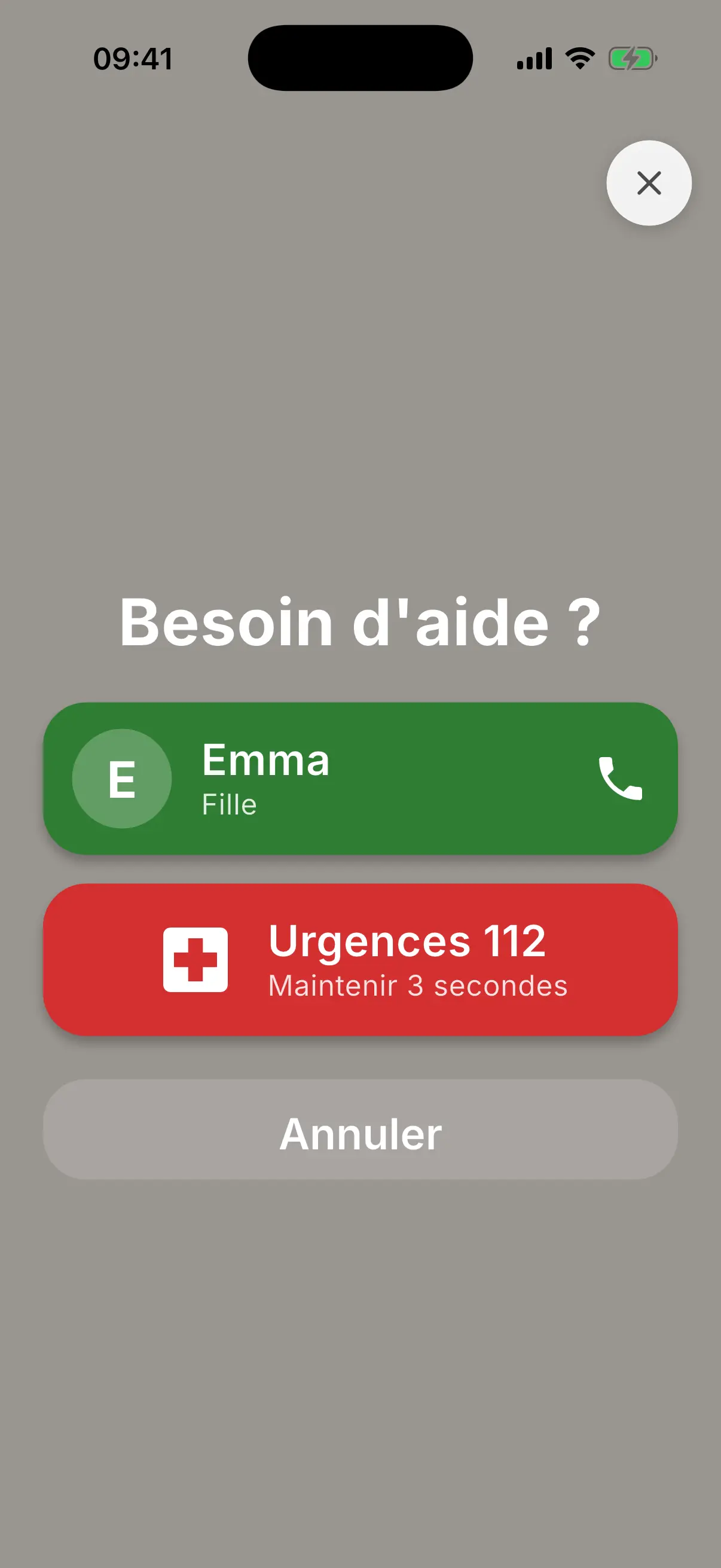 Bouton SOS en mode urgence