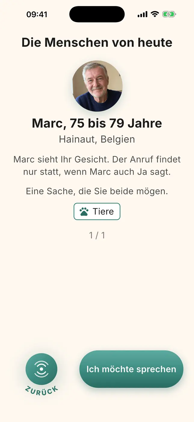 Vorstellung von Marc, 75 bis 79 Jahre, Hennegau, ein gemeinsames Interesse, Taste „Ich möchte sprechen“