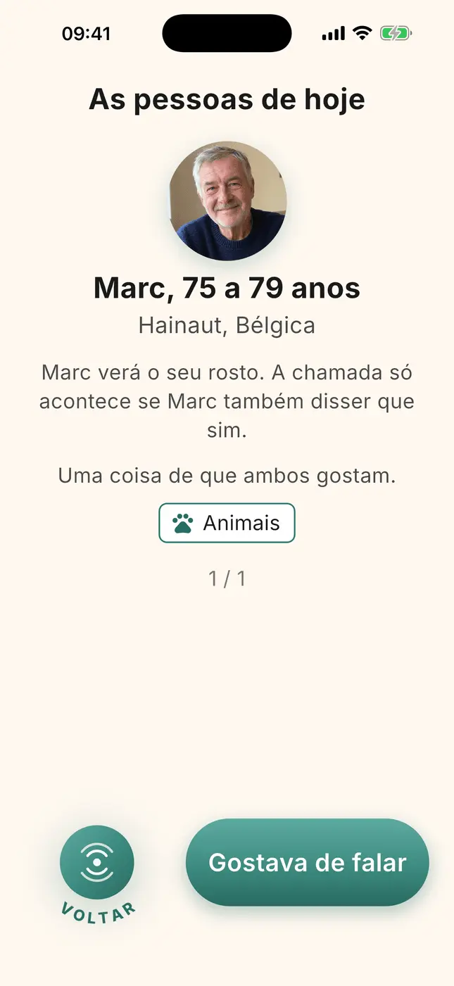 Apresentação de Marc, 75 a 79 anos, Hainaut, um interesse em comum, botão «Gostava de falar»